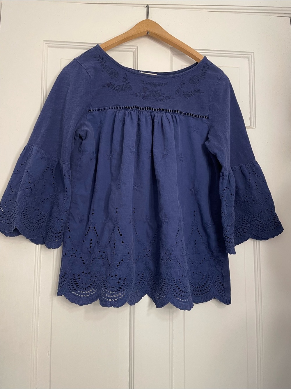Cupio Navy Blue Embroidered Peasant Top